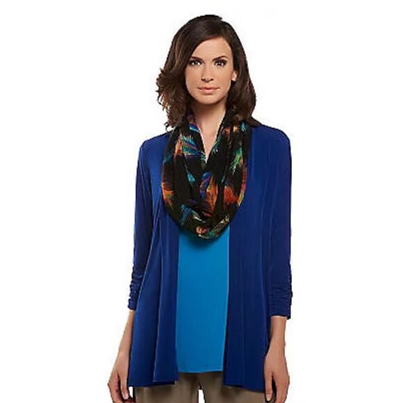 Susan Graver Womans 3X Wheat 3 Piece Liquid Knit Cardigan Set w/ Tank & Printed - Picture 2 of 9